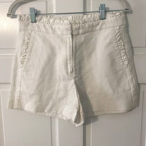 J. Crew linen blend high rise ruffle waist shorts white